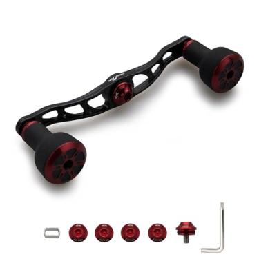 Imagem de HEIGHTEN Carretel de pesca de 105 mm/120 mm com puxador TPE de 24 mm para Shimano Daiwa Abu Garcia Penn Kastking Lew's Baitcasting Reel Power Crank Acessório (preto e vermelho, 105 mm) (1167)