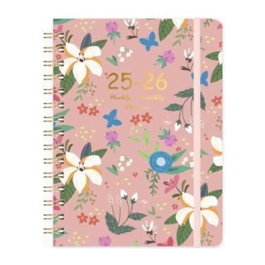 Imagem de Agenda escolar escolar 2025-2026, agenda mensal e semanal de capa dura, A5 (6 x 21,5 cm) - 12 meses com abas, cantos redondos de revestimento de metal, para professores de escritório, estudantes