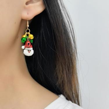 Imagem de Brincos femininos coloridos de Papai Noel com pingente de sino de Natal, banhado a ouro, enfeite fofo de Natal, sininho, pingente, gota, brinco, moda, festival, festa, joias, presentes