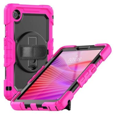 Imagem de Gylint Capa para Lenovo Tab One 8,7 polegadas/Lenovo Tab K9 2025 Modelo TB-305ZU / TB 305FU - com protetor de tela, alça de mão, alça de ombro, suporte giratório de 360° rosa choque