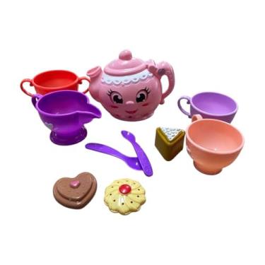 Imagem de Conjunto de Chá Infantil Rosa com Acessórios, Brinquedo Educativo em Plástico, 11 Peças, Inclui Bule, Xícaras, Colheres, Bandeja e Docinhos