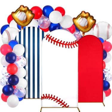Imagem de Foilswirl 34 peças decorações de festa de beisebol 1,2 m 1,5 m 1,8 m capa de fundo de arco de elastano vermelho azul branco balões para decoração de festa de aniversário de jogos esportivos
