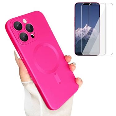 Imagem de ankofave Capa magnética para iPhone 13 Pro para mulheres, [compatível com magnético] Design metálico macio fosco com protetores de lente e 2 protetores de tela para iPhone 13 Pro 6,1 polegadas rosa