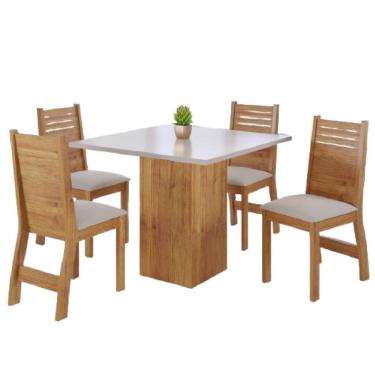 Imagem de Conjunto De Mesa Sala De Jantar Lord Quadrada 0,90m 4 Cadeiras Veludo Viero Madeirado