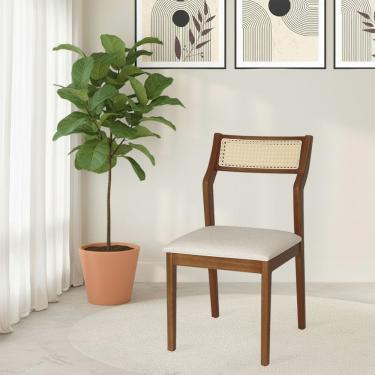 Imagem de Cadeira De Jantar Lagum Conforto Estofada Jequitibá Terra Linho Bege Palha Sextavada