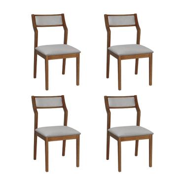 Imagem de Conjunto 4 Cadeiras De Jantar Lagum Conforto Estofada Jequitibá Natural Linho Cinza Palha Sextavada