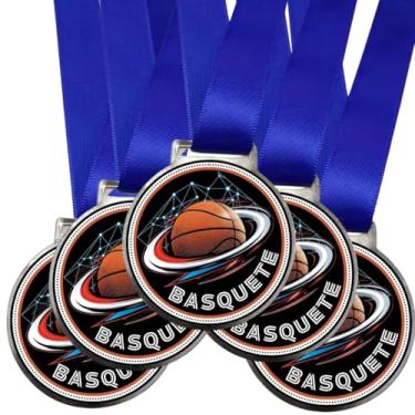 Imagem de Medalha Para Basquete Premiação de Liga dos Campeão Esportes 50mm Com Fita Azul kit 25 peças