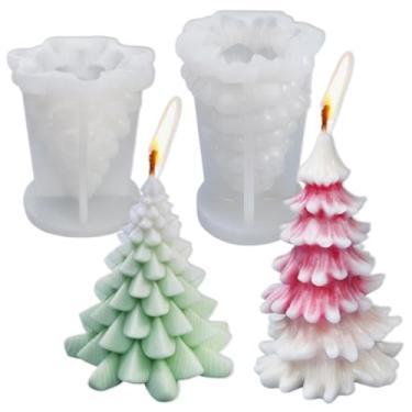 Imagem de 2 peças de molde de vela de silicone para árvore de Natal 3D, sabonete, resina epóxi, cera de fundição, faça você mesmo, artesanato, bolo, chocolate, suprimentos de decoração de festa em casa