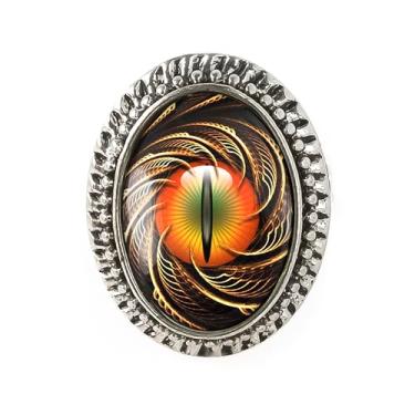 Imagem de Anel olho de dragão - globo ocular taxidermia, pulseira ajustável de prata ou bronze antigo, bijuteria oval artesanal - 24-E, Adjustable, Metal, Sem pedra preciosa