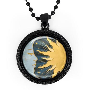 Imagem de Colar lua crescente e sol - Pingente celestial feito à mão, lua azul, prata ou preto - 916-RN, Large, Metal, Sem Pedra Preciosa