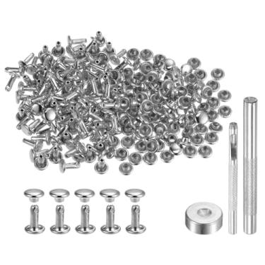 Imagem de 100 conjuntos de rebites de couro 8 x 6 mm metal dupla tampa rebite botões parafusos fixadores com 3 peças ferramentas de configuração rebites para artesanato em couro, decoração de reparo DIY, tom