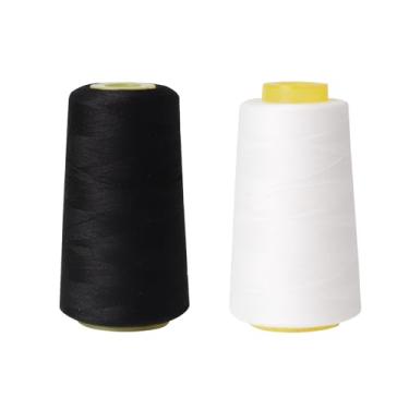 Imagem de KEPYDRMTF Conjunto de cone de linha de costura, pacote com 2 fios Serger, 3000 metros cada, linha multiuso para costura, acolchoamento, máquinas, overlock, Merrow e bordado à mão (preto1branco1)
