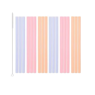 Imagem de Conjunto de 12 canudos de silicone para beber de 850 g e 590 ml - Canudos de silicone reutilizáveis sem BPA extra longos com escovas de limpeza - 6 retos + 6 dobrados - 8 mm de diâmetro (bege)