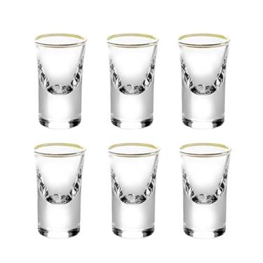 Imagem de Sihanoukville 6 peças de copos elegantes de cristal de 10 ml com flocos de ouro 24K - copos premium para uísque, tequila, vodka e festa de bar (6 peças de contorno dourado)