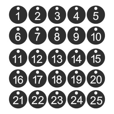 Imagem de PATIKIL 1 a 25 etiquetas numéricas, 25 peças, etiquetas redondas com número de identificação, chaveiro numerado de plástico para armários de bagagem, organizador de cabides de vendas de campo