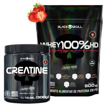 Imagem de Kit Whey Protein 100 HD 3w Isolado Hidrolisado Concentrado 900g Creatina Pura 300g Pote Black Skull-Unissex