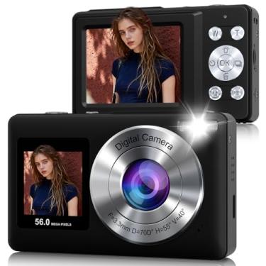 Imagem de Câmera digital, câmera de tela dupla de 56 m 2,7 K, zoom de 18x, antivibração, detecção de sorriso, câmeras digitais pequenas com cartão de 32 GB, 20 filtros, selfies, presente para crianças