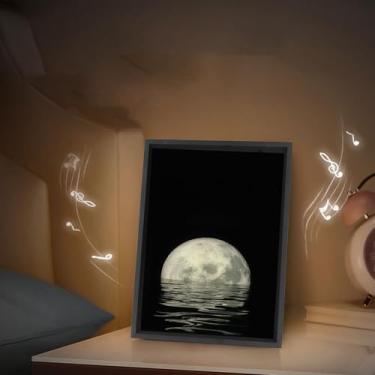 Imagem de Pintura de Decoração de Lua Inteligente, Com Alto-falante e Luz Bluetooth, Alto-falante Bluetooth5.3 Sem Fio 3Wx2, Pintura Musical de 3000K, Reprodução de Música e Iluminação de