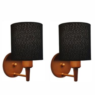 Imagem de Kit-2 Arandela Cilíndrica Md-2009 Base Cobre Cúpula Em Tecido 14x15cm Preto - Bivolt