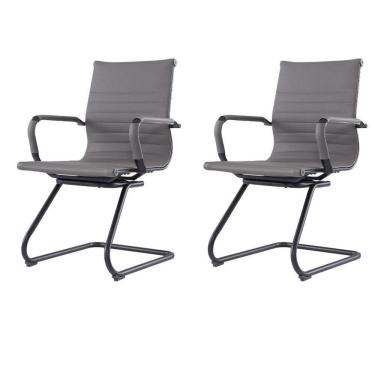Imagem de Kit 2 Cadeiras Escritóriomanhattan Black Esteirinha Diretor Fratini Em Pu Cinza Base Fixa Preto