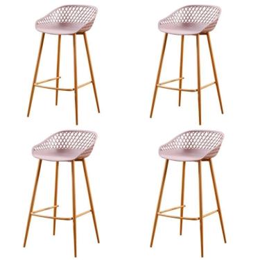 Imagem de Kit 4 Banquetas Altas Clarice Sidera Rivatti Polipropileno Camurça Base Metal Aço