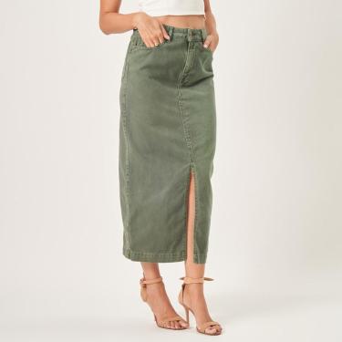 Imagem de Saia Longa Jeans Color Fenda Frontal Verde Floresta-Feminino