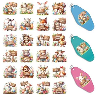 Imagem de XRTHGS 48 peças/conjunto de adesivos UV DTF de animais da Páscoa para chaveiros de motel UV DTF pacote de impressão de etiquetas de papel para chaveiros de hotel de acrílico, adesivos coloridos UV DTF
