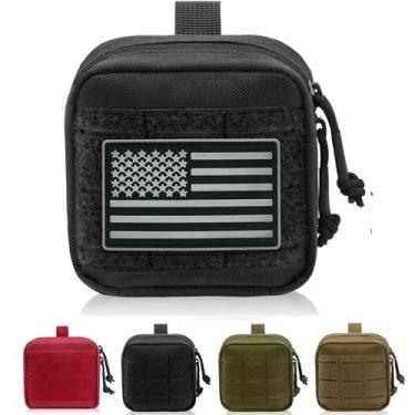 Imagem de Bolsa utilitária Tactical MOLLE Admin com bandeira, corte a laser 10 x 10 cm, bolsa pequena para cinto de ferramentas, com divisória interna e bolso de vinil removível (pacote com 1 - preto)