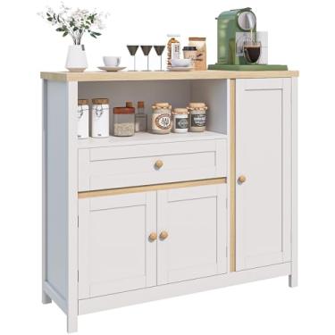 Imagem de Viaozutis Armário de armazenamento com portas e gavetas, armários de cozinha, com gaveta e prateleira ajustável (branco)