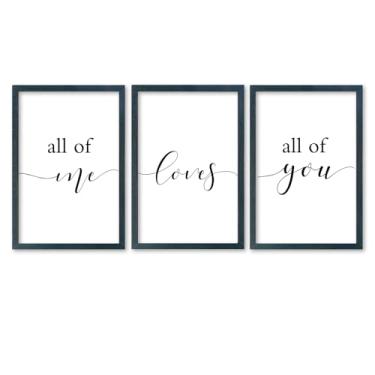 Imagem de SRSZHIYUE All of Me Loves All of You Sign Wall Decor 40.6 cm × 28.9 cm Conjunto de 3 placas de madeira emolduradas para quarto principal acima da cama, citações de amor, arte para pendurar na parede