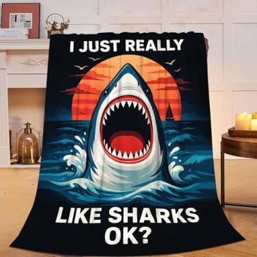 Imagem de Cobertor de tubarão para amantes de tubarões, presentes para homens, mulheres, meninos, meninas, lã, felpudo, macio, felpudo, roupa de cama quente para sofá-cama, 102 x 127 cm