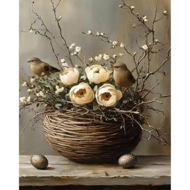 Imagem de Kits de ponto cruz com estampa de pássaros para adultos - Kits de bordado de flores para iniciantes e adultos, kits de ponto cruz contados com dimensões de 11 CT para adultos, artesanato, 30,5 x 40,6