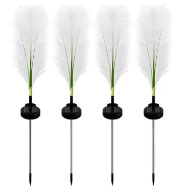 Imagem de 4 peças de luzes solares para jardim, estacas de flores de pampas impermeáveis ao ar livre, iluminação de paisagem movida a energia solar
