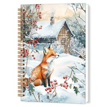 Imagem de TWRVI Caderno espiral de raposa de Natal de inverno, presentes de raposa para mulheres, caderno pautado para faculdade, material escolar, cadernos de diário de animais de inverno cottagecore, 14 x 21