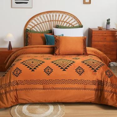 Imagem de EVENHUG Jogo de cama Queen de veludo, 3 peças, laranja queimado, aconchegante, fofo, com 1 edredom e 2 fronhas (228 x 228 cm)