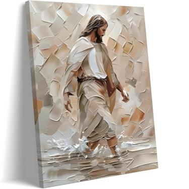 Imagem de SAMHOU Arte de parede em tela cristã emoldurada, Jesus andando na água, decoração de parede, decoração de arte de imagem de Jesus, impressão religiosa, pôsteres pintura para sala de estar, sala de