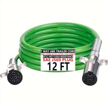 Imagem de Cabo de reboque reto enrolado de 7 vias, 3 m, 3,5 m, resistente, 65 °C, resistente ao frio, cabo de alimentação ABS para semi/caminhão/trailers True 4/12+2/10+1/8 AWG (fio reto de 3,5 m)