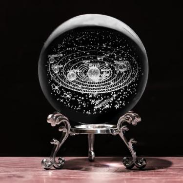 Imagem de Bola de cristal do sistema solar 3D com suporte Lase esfera de vidro gravada peso de papel decoração sistema solar presente astronomia