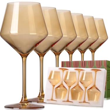 Imagem de ELERGIFTS Conjunto de taças de vinho âmbar de 15 a 45 cm 【sopradas à mão】 Taças de vinho coloridas de cristal com haste - conjunto de presentes de casamento/aniversário para amantes de vinho tinto e