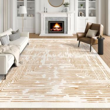 Imagem de BLISSA Tapetes laváveis 12 x 18 cm - Tapete macio moderno para sala de estar, antiderrapante, ultrafino, linhas laranjas, bordadas, tapete abstrato para quarto, sala de jantar, embaixo da mesa, quarto