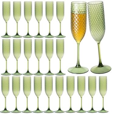 Imagem de Pacote com 24 taças de champanhe de plástico verde mimosa copos de champanhe inquebráveis copos de brinde de casamento copos de diamante reutilizáveis de 156 g copos de vinho copos vintage para