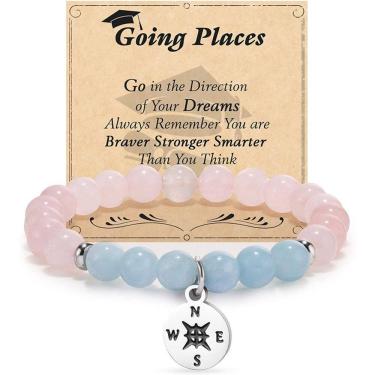 Imagem de Pulseira de miçangas de cristal para mulheres com pingente de bússola