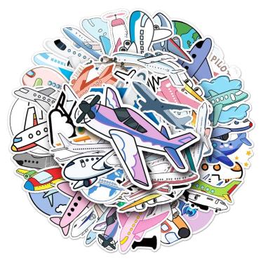 Imagem de Conjunto de adesivos Cartoon Airplane, 50 peças à prova d`água para crianças