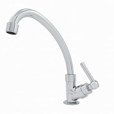 Imagem de Torneira pia cozinha bica móvel simples de bancada ABS cromada 1/4 de volta banheiro lavabo lavatório área externa plástico