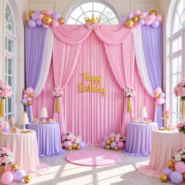 Imagem de Cortina de fundo rosa bebê de 9 m x 4,6 m sem rugas para festas - cortinas de teto de casamento em tecido de poliéster sedoso - 2 painéis de 4,5 m de comprimento para fotos de pano de fundo para chá