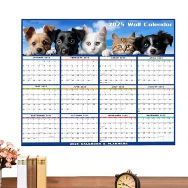 Imagem de Planejador de parede anual de 12 meses, calendário de parede 2025 - Calendário de parede laminado anual | Calendário laminado anual, grande planejador anual para crianças, adultos, família