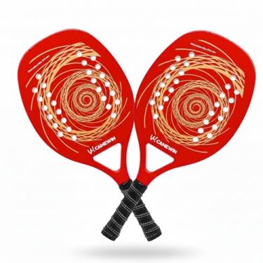 Imagem de Kit com 2 Raquetes de Beach Tennis Com Fibra de Carbono EVA Solf Capa Protetora Versátil para Treino, Jogo Casual e Aulas (Vermelho C)