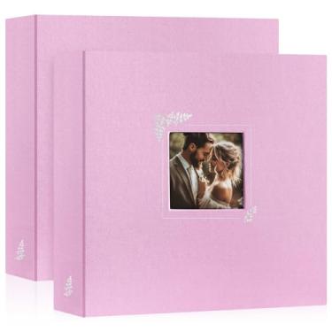 Imagem de Lanpn 2 pacotes de álbuns de fotos, 30,5 x 30,5 cm, capa com design de janela de linho, carga superior, pasta de 3 anéis, fichário, livro de fotos, 30 x 30 cm, com 30 capas de plástico, 60 páginas