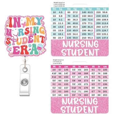 Imagem de In My Nursing Student Era Carretel de crachá e conjunto de amigos, porta-identidade retrátil colorido com tabelas de conversão de altura e peso, acessórios fofos para escola de enfermagem e presentes