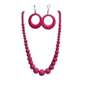 Imagem de KZL Conjunto de brincos de colar de contas de acrílico neon colorido dos anos 80 retrô com contas redondas e contas grandes de resina conjunto de joias para mulheres, Acrílico, Ágata